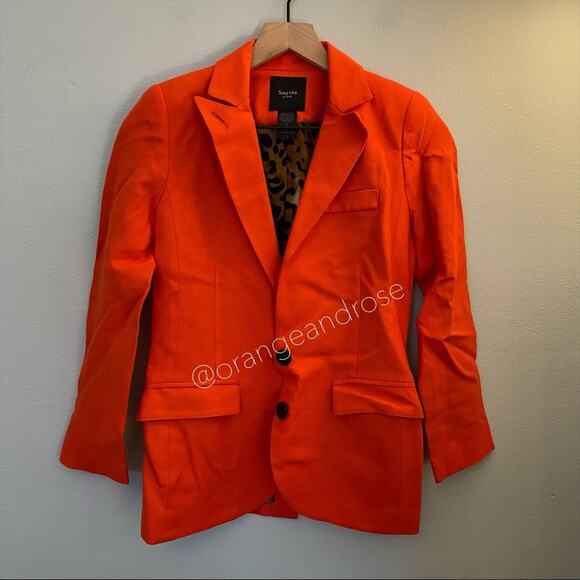 Smythe Les Vestes Red Orange Linen Blend Button Front Blazer Jacket Career XXS - Picture 10 of 11